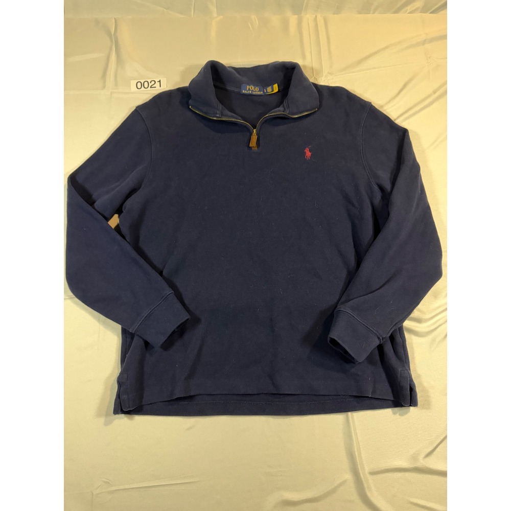 Polo Ralph Lauren Mens Large Navy Blue Quarter Zip Pullover Sweatshirt Pony Logo